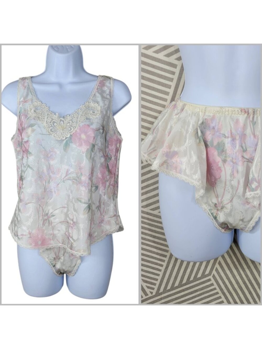Vintage 80s Satin Lace Cami Top bottoms Small Medium Sweet Coquette Baby Doll
